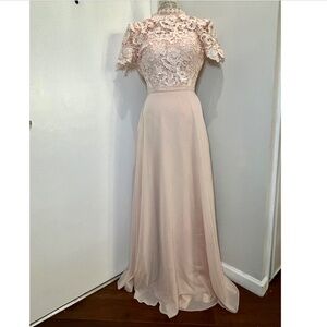 PROM JJ's House Floor Length Chiffon Lace Prom Dress Dusty Rose Size S